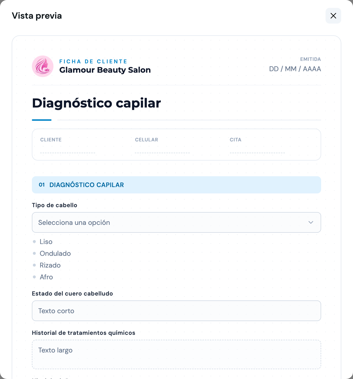 Vista previa de una ficha como documento